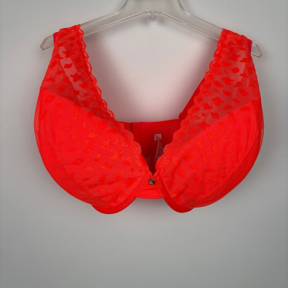 Cacique High Apex Plunge Bra US 40K / UK 40H Red Seriously Sexy Embroidered Lace